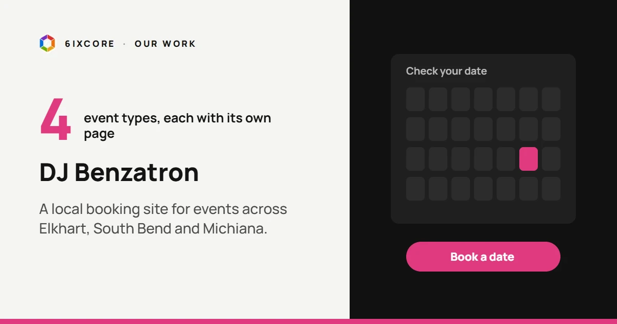 DJ Benzatron case study: booking website with a page for each event type